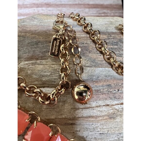 Kate Spade Gold Chain Necklace With Coral Gemstones & Clasp Squared Away - Picture 7 of 7
